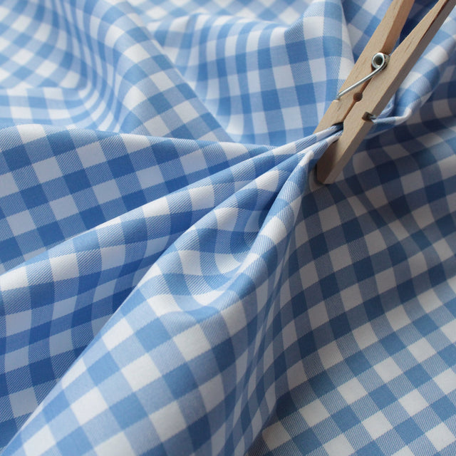 Luxe 2 Ply 100's Italian Twill Cotton Shirting - Sky Large Gingham