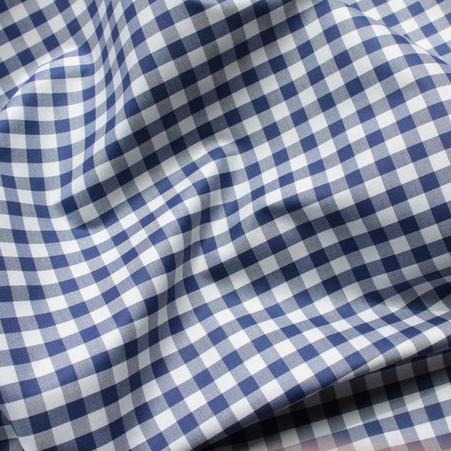 Luxe 2 Ply 100's Italian Twill Cotton Shirting - Navy Large Gingham