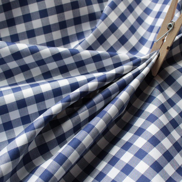 Luxe 2 Ply 100's Italian Twill Cotton Shirting - Navy Large Gingham