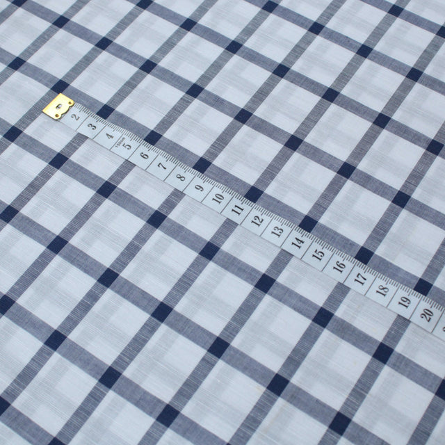 Luxe 2 Ply 120's Italian Shirting Cotton & Linen Blend - Navy & White