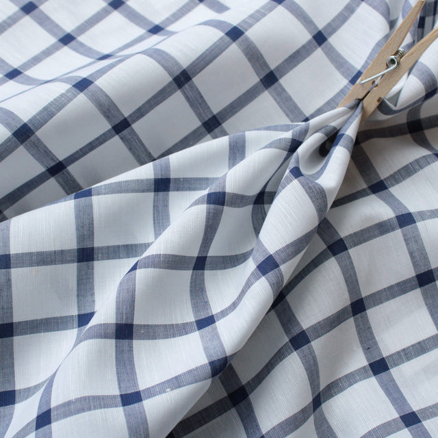 Luxe 2 Ply 120's Italian Shirting Cotton & Linen Blend - Navy & White