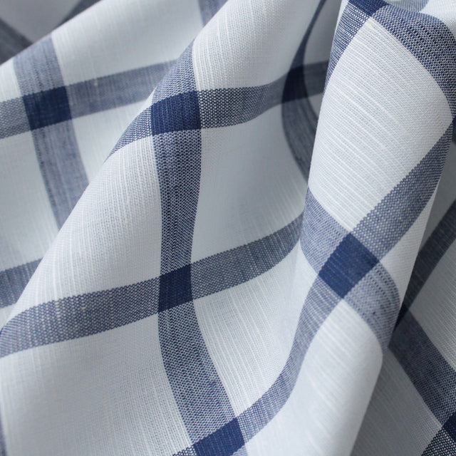 Luxe 2 Ply 120's Italian Shirting Cotton & Linen Blend - Navy & White