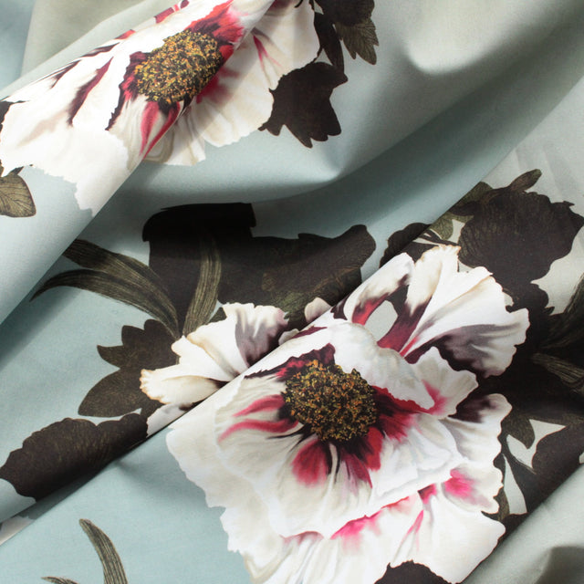 Printed Italian Cotton Shirting - Grey Large Floral