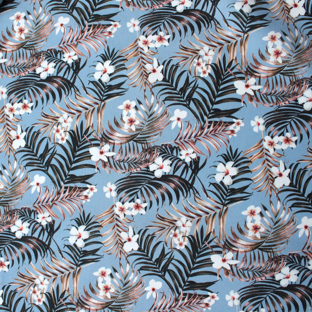 Printed Italian Cotton Shirting - Pale Blue Tropical