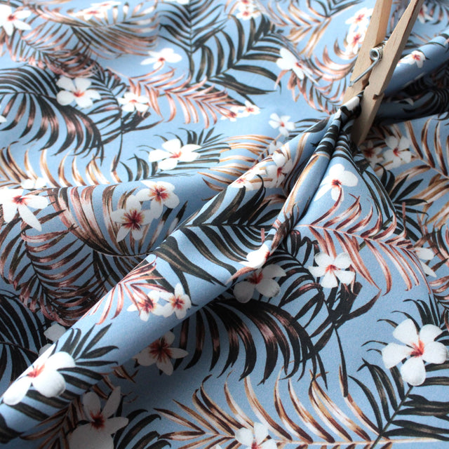 Printed Italian Cotton Shirting - Pale Blue Tropical