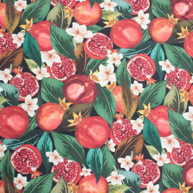 Printed Italian Cotton Shirting - Green Pomegranate