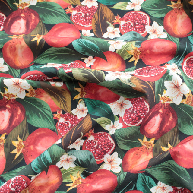Printed Italian Cotton Shirting - Green Pomegranate