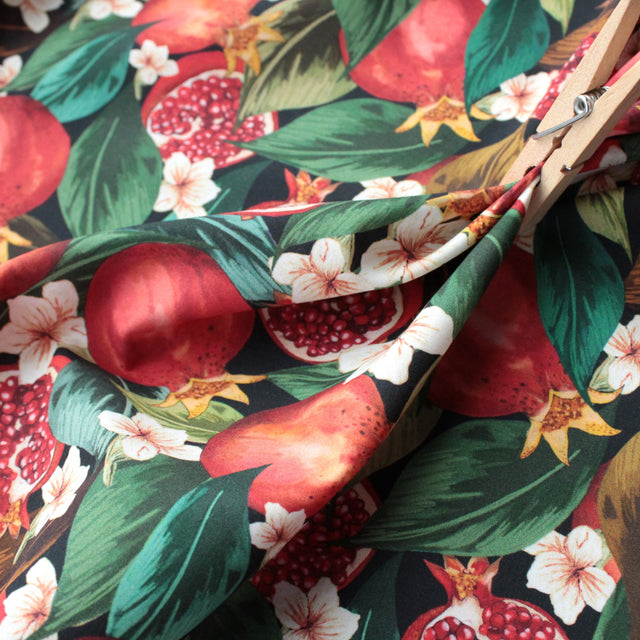 Printed Italian Cotton Shirting - Green Pomegranate