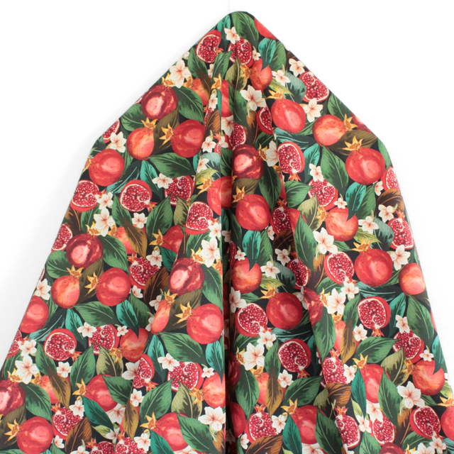 Printed Italian Cotton Shirting - Green Pomegranate
