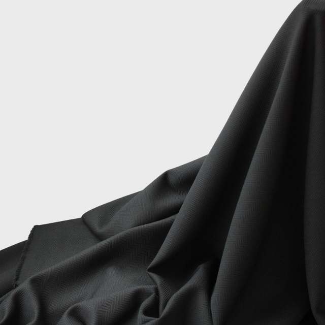 Italian Stretch Wool Herringbone Jacketing - Black