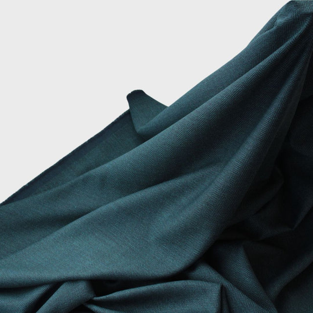 Italian Stretch Wool Herringbone Jacketing - Teal