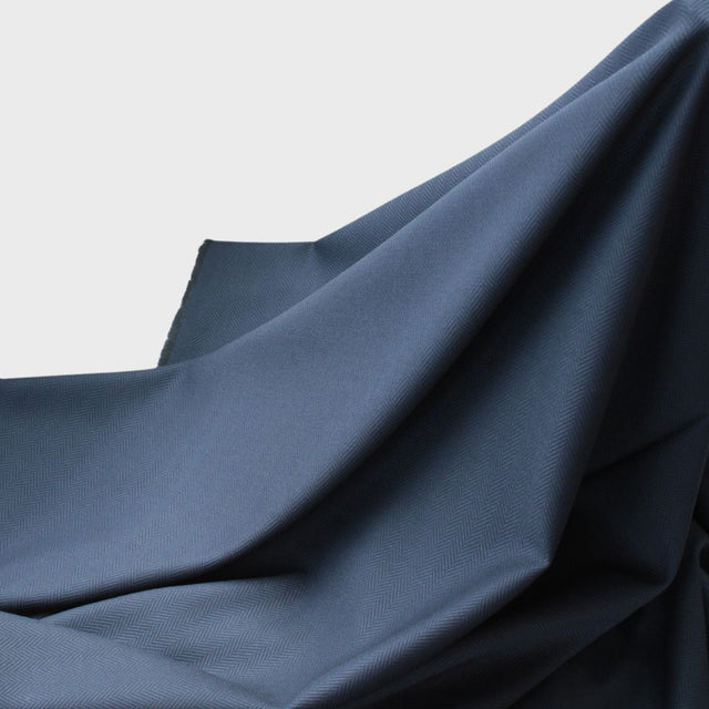 Italian Stretch Wool Herringbone Jacketing - Navy
