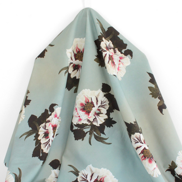 Printed Italian Cotton Shirting - Grey Large Floral