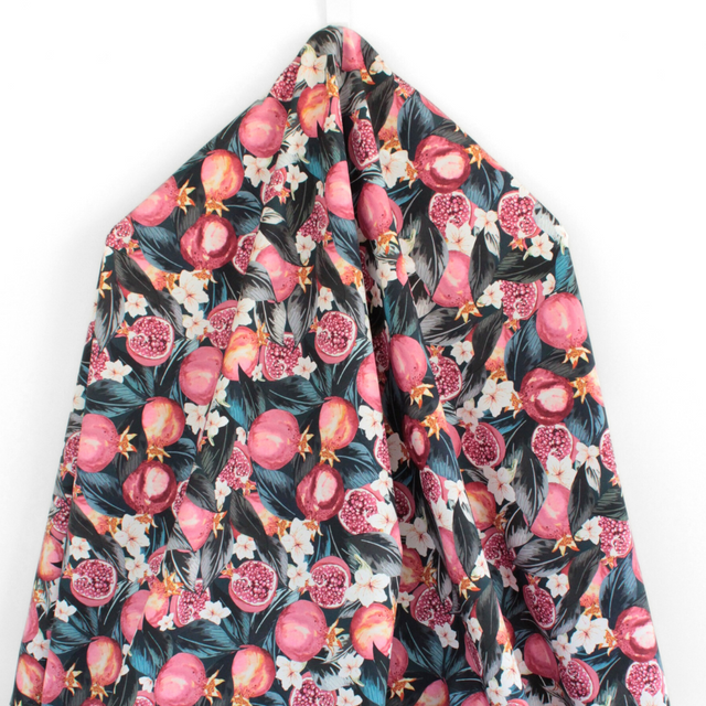 Printed Italian Cotton Shirting - Blue Pomegranate