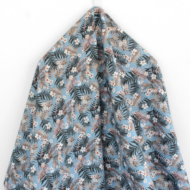 Printed Italian Cotton Shirting - Pale Blue Tropical