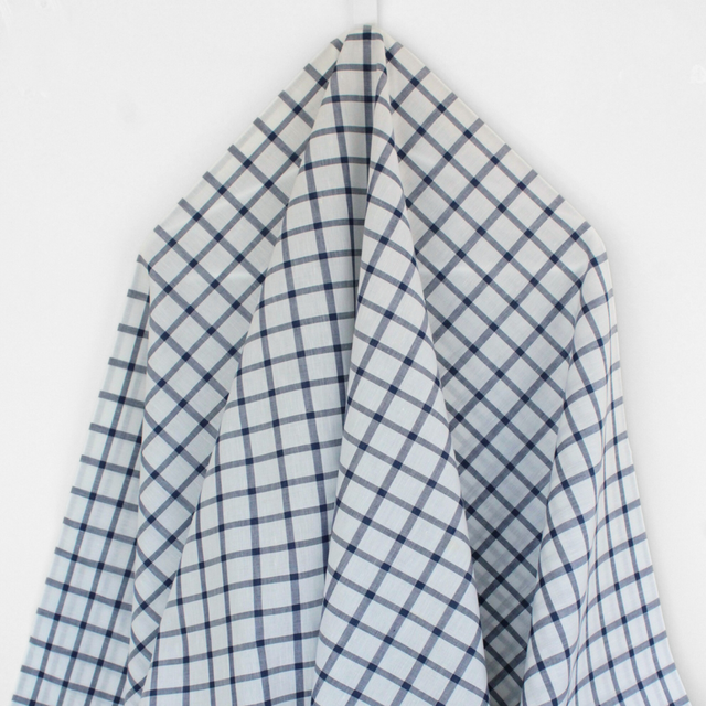 Luxe 2 Ply 120's Italian Shirting Cotton & Linen Blend - Navy & White
