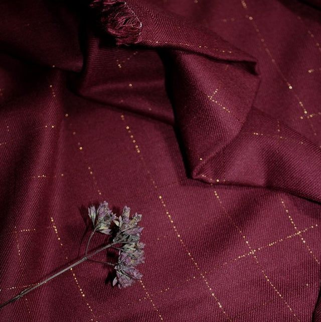 0.4m Remnant - Windowpane Viscose Twill - Bordeaux + Copper