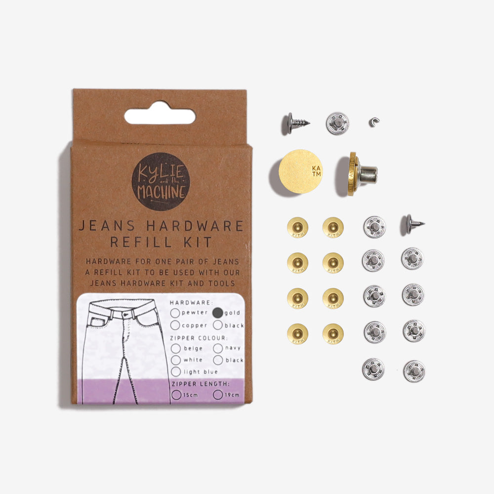Jeans Hardware Kit - REFILL KIT -  Black Zipper / Gold Hardware - Kylie And The Machine