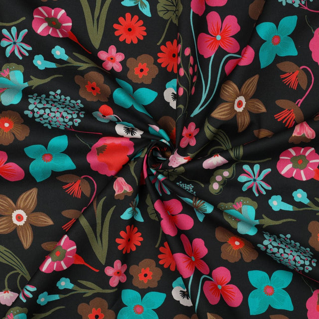 Nerida Hansen Fine Cotton Poplin -  Meadow Flower Black