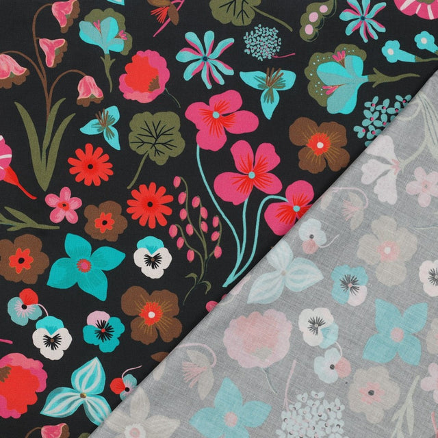 Nerida Hansen Fine Cotton Poplin -  Meadow Flower Black