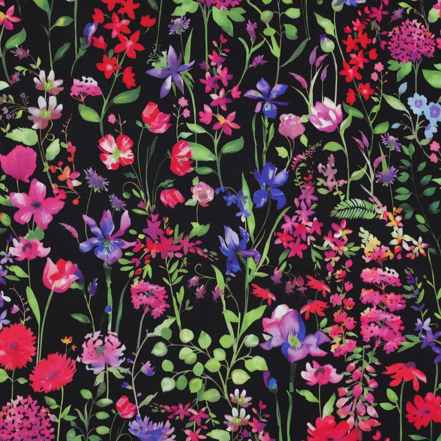 Viscose Satin - Wildflower Black