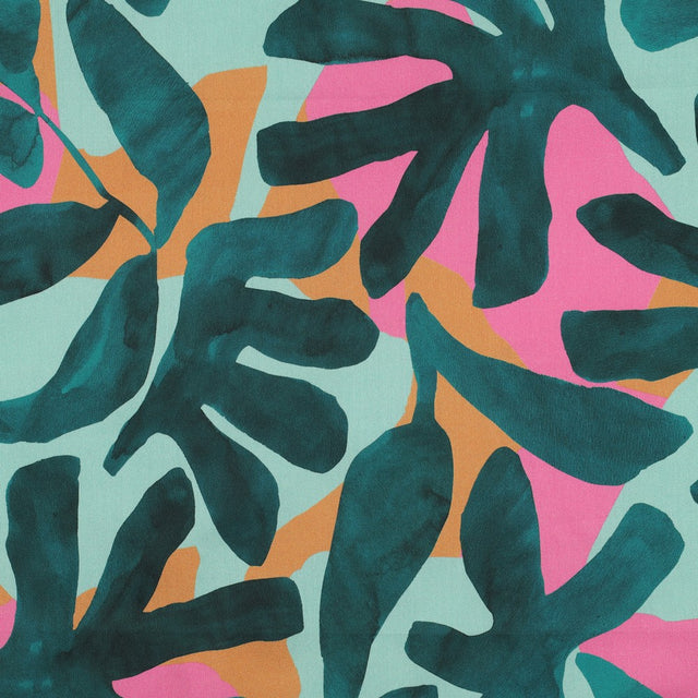 Cotton Satin - Bold Leaves Green