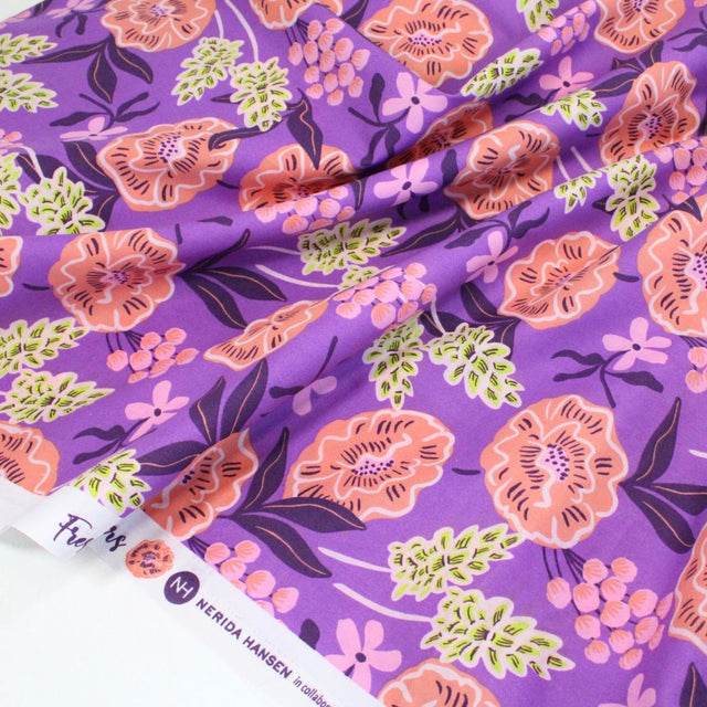 Nerida Hansen Fine Cotton Poplin -  Fresh Flowers Purple