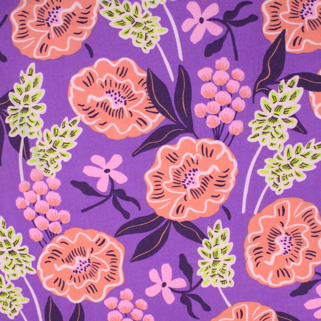 Nerida Hansen Fine Cotton Poplin -  Fresh Flowers Purple