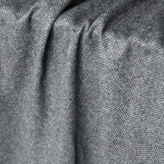 Italian Deadstock Wool Coating - Black Blue Herringbone Tweed