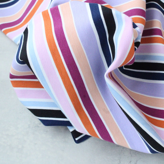 Cotton Jersey Multi Stripe - Purple