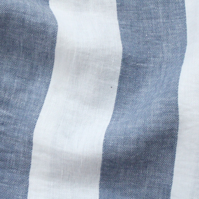 Yarn Dyed Linen + Cotton Blend - Blue Wide Stripe