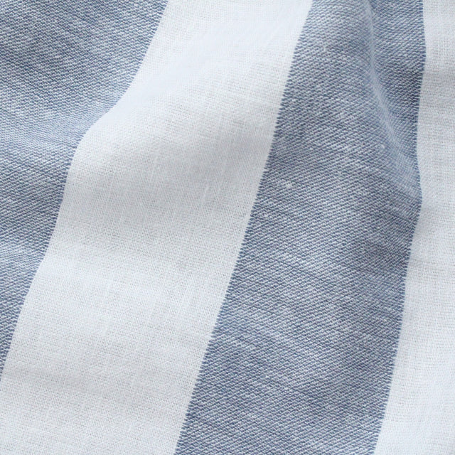 Yarn Dyed Linen + Cotton Blend - Blue Wide Stripe