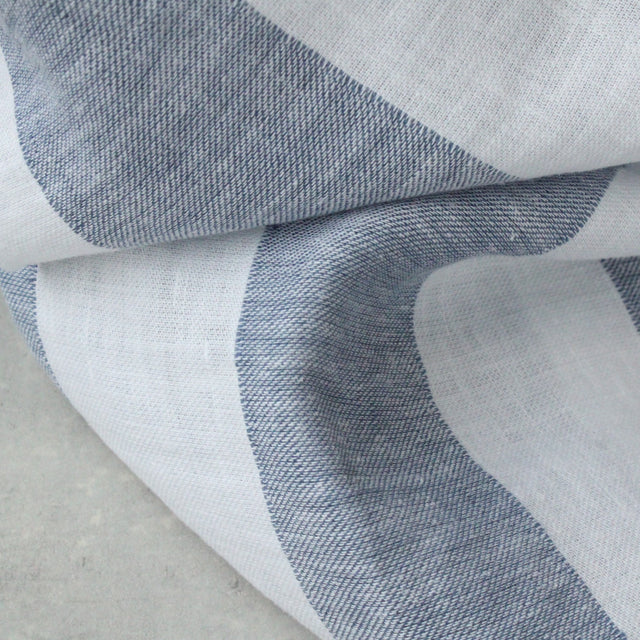 Yarn Dyed Linen + Cotton Blend - Blue Wide Stripe