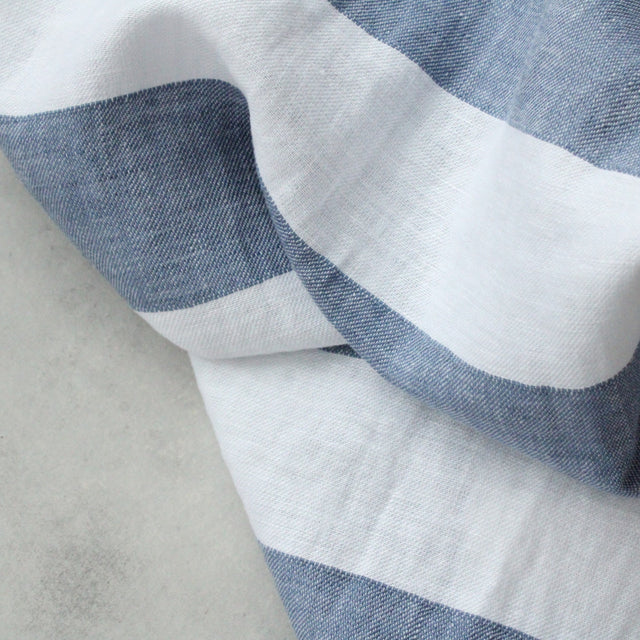 Yarn Dyed Linen + Cotton Blend - Blue Wide Stripe