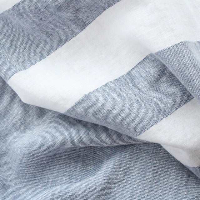 Yarn Dyed Linen + Cotton Blend - Blue Wide Stripe