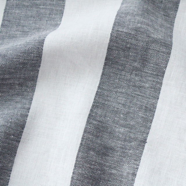Yarn Dyed Linen + Cotton Blend - Navy Wide Stripe