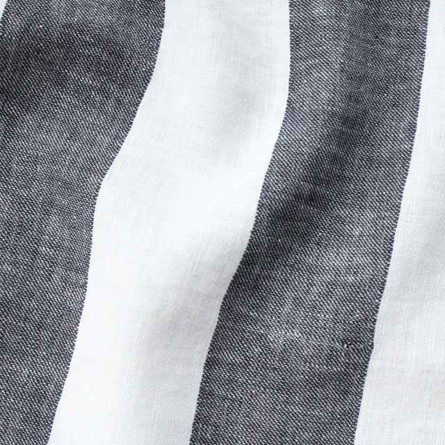 Yarn Dyed Linen + Cotton Blend - Navy Wide Stripe