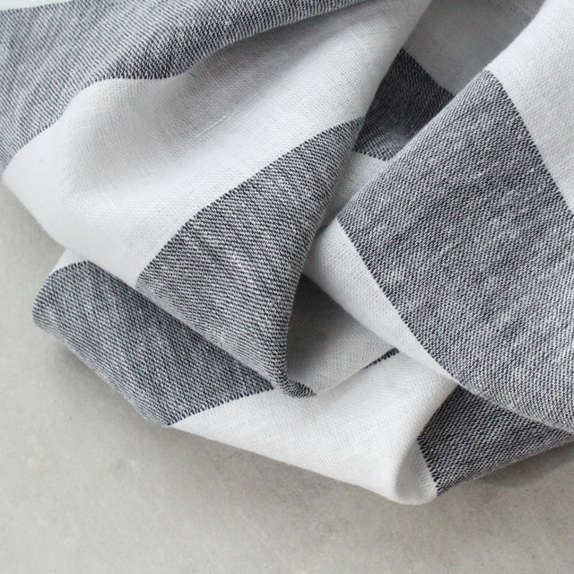 Yarn Dyed Linen + Cotton Blend - Navy Wide Stripe