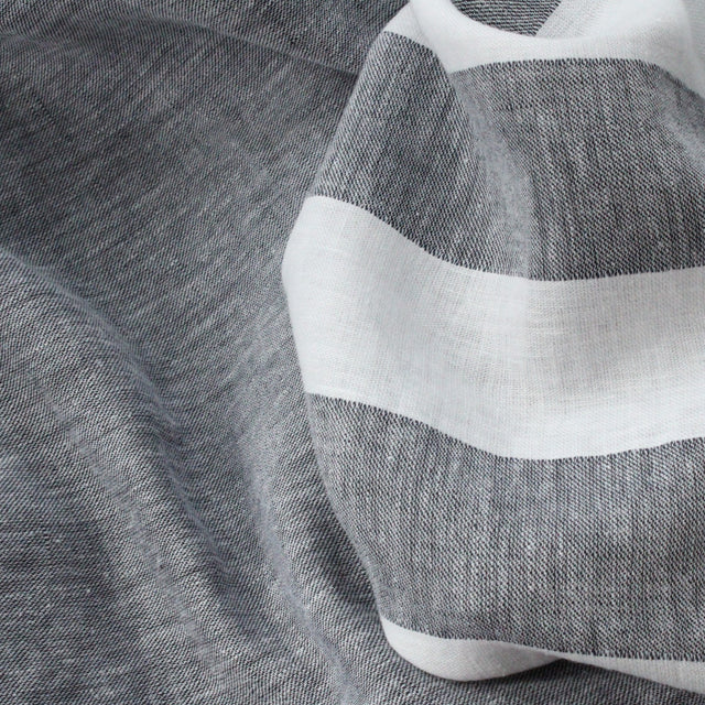 Yarn Dyed Linen + Cotton Blend - Navy Wide Stripe