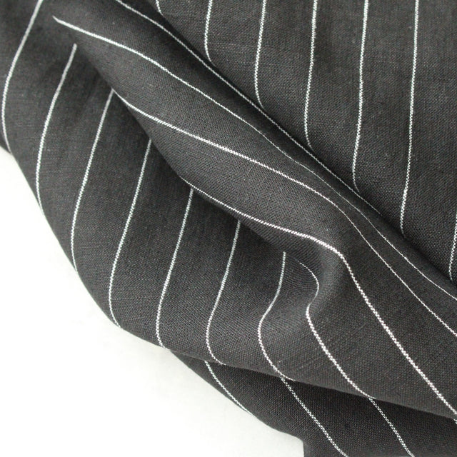 Yarn Dyed Linen + Cotton Blend - Black Stripe
