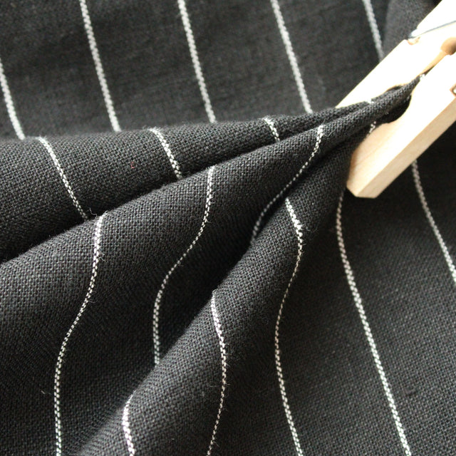 Yarn Dyed Linen + Cotton Blend - Black Stripe