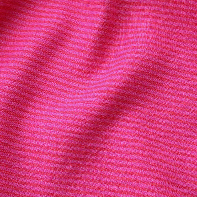 Yarn Dyed Linen + Cotton Blend - Cerise Stripe