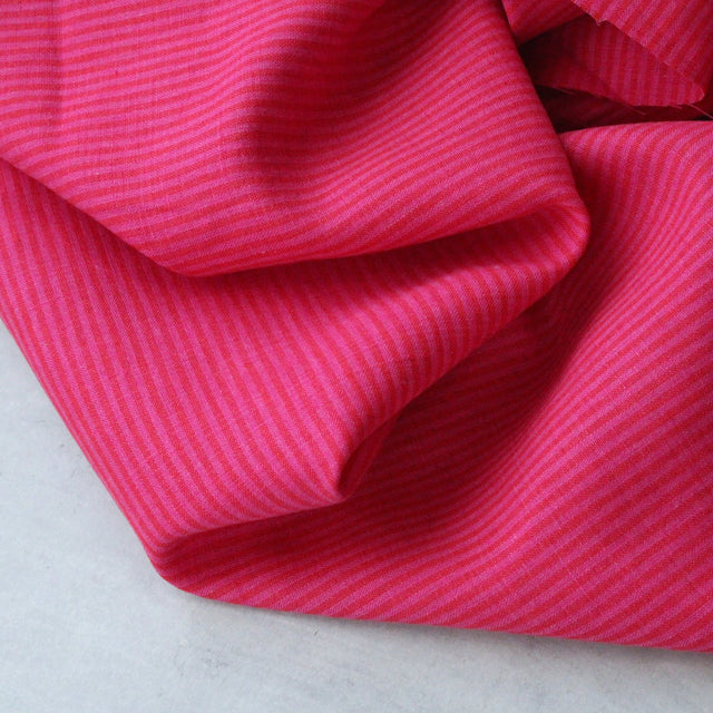 Yarn Dyed Linen + Cotton Blend - Cerise Stripe