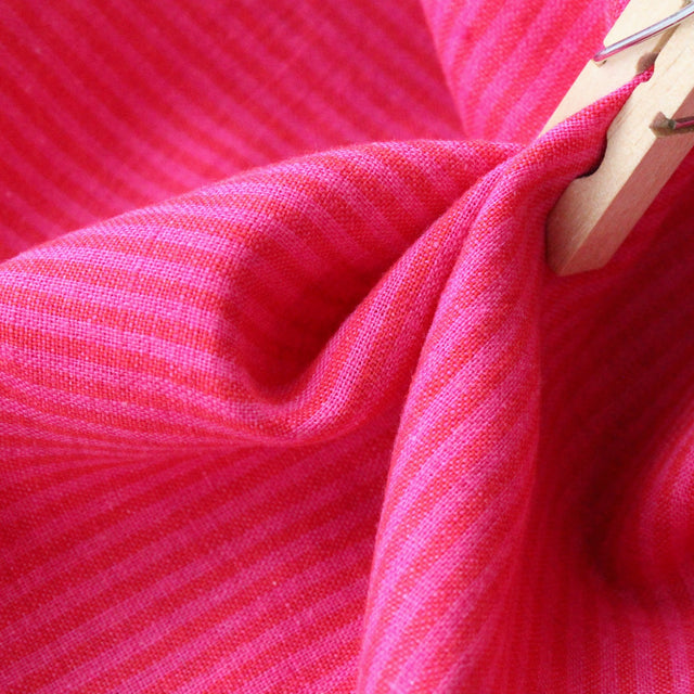 Yarn Dyed Linen + Cotton Blend - Cerise Stripe