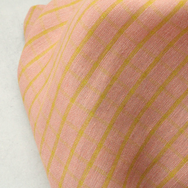 Yarn Dyed Linen + Cotton Blend - Peach Pistachio Check