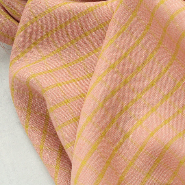 Yarn Dyed Linen + Cotton Blend - Peach Pistachio Check