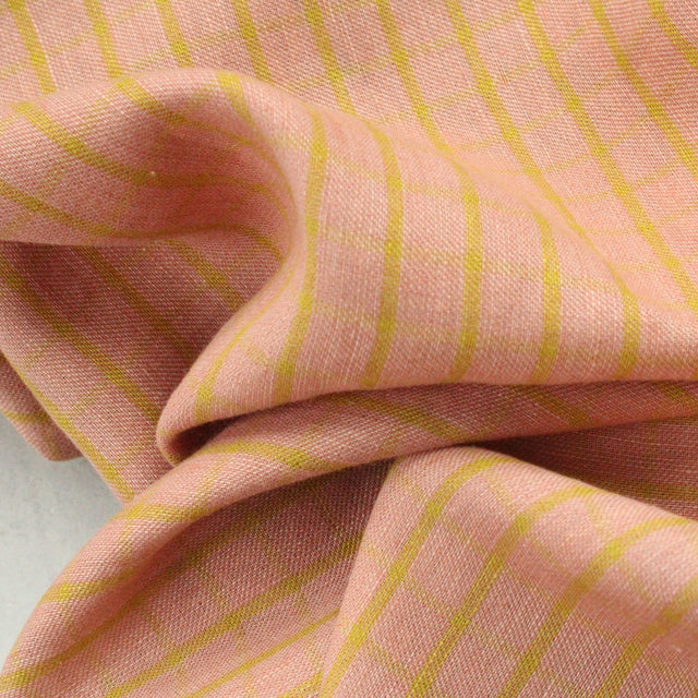 Yarn Dyed Linen + Cotton Blend - Peach Pistachio Check