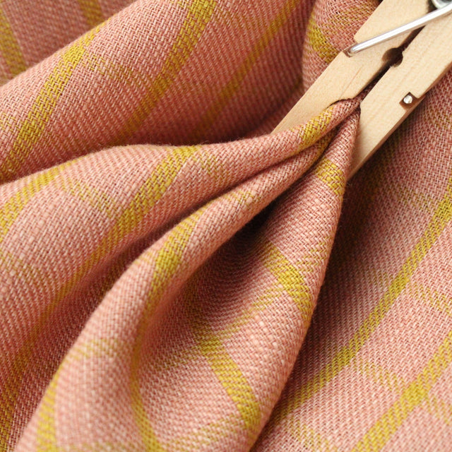 Yarn Dyed Linen + Cotton Blend - Peach Pistachio Check