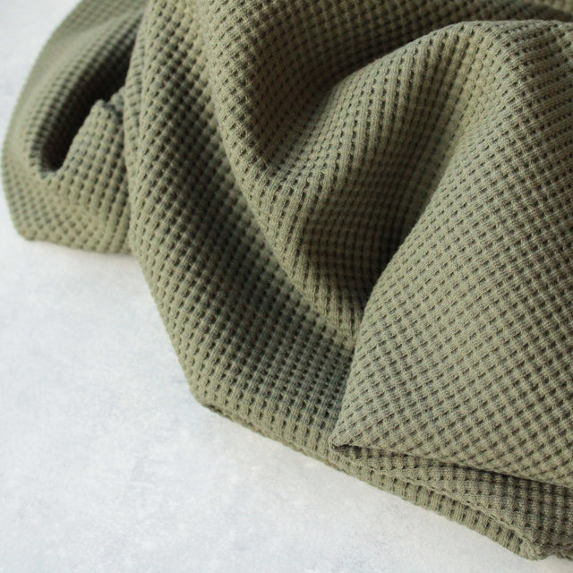 Organic Cotton Waffle Knit - Army Green