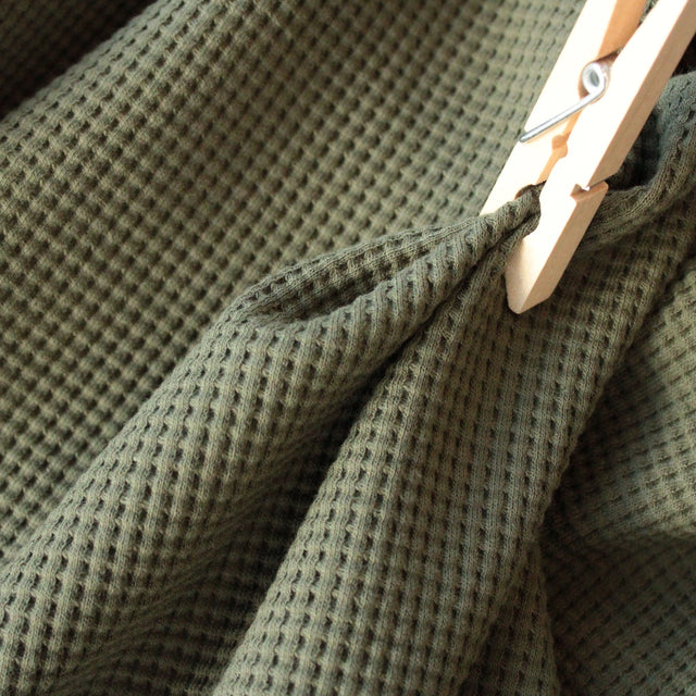 Organic Cotton Waffle Knit - Army Green